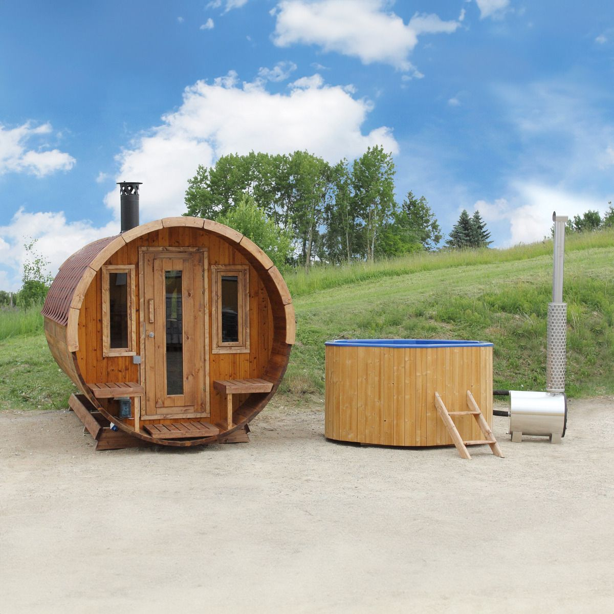 8 Person Barrel Sauna with Separate Dressing Room & Electric Heater