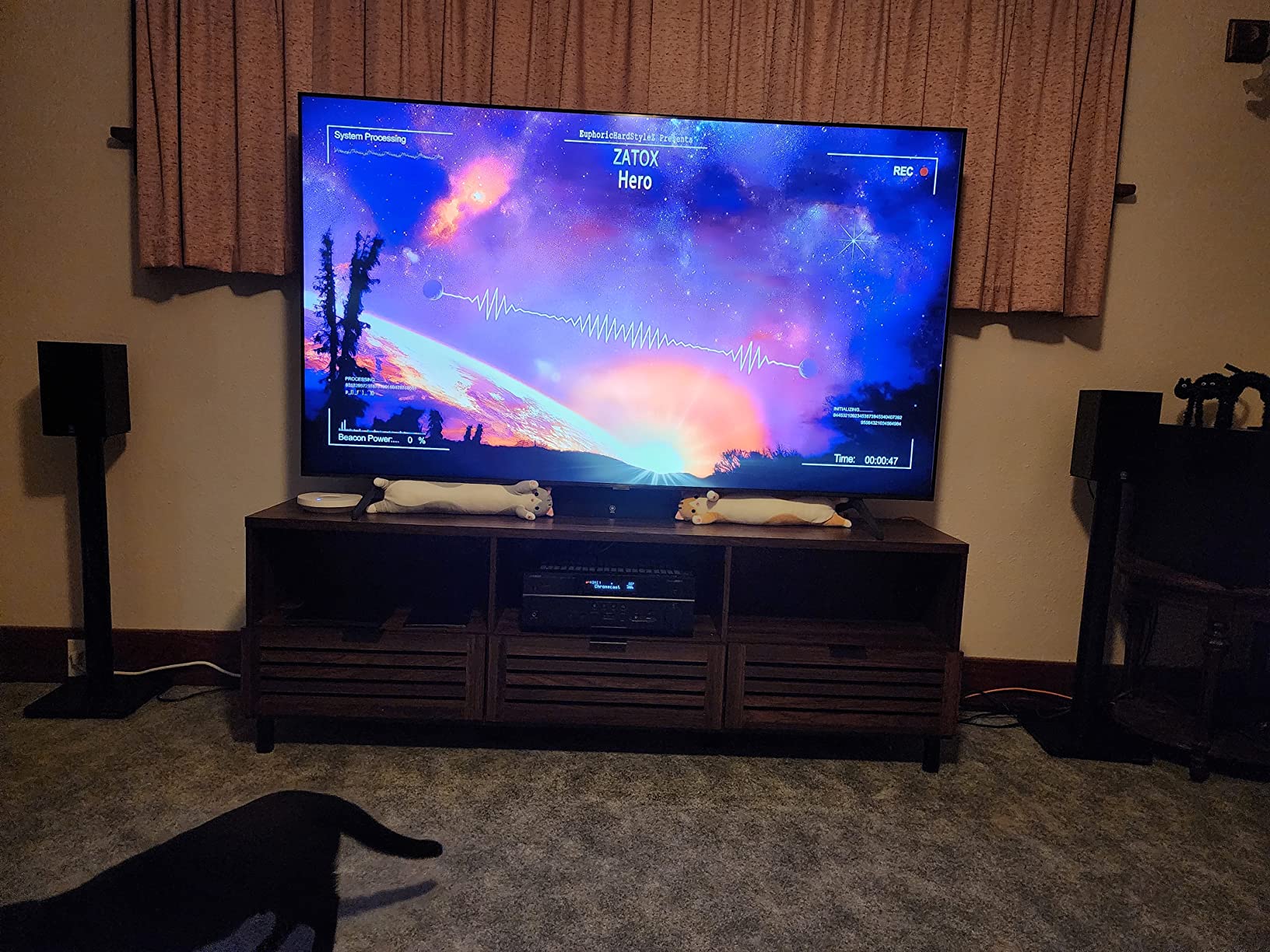 【Furniture】Modern Slatted Wood TV Stand for TV's up to 80