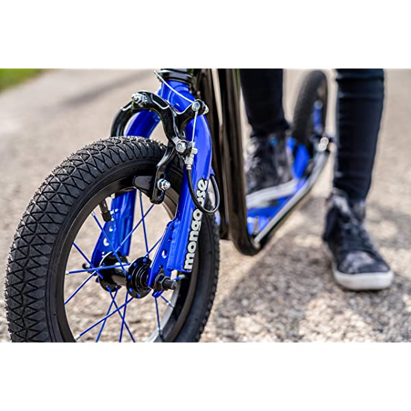 Mongoose Expo Youth Scooter, Front and Rear Caliper Brakes, Rear Axle Pegs, 12-Inch Inflatable Wheels, Non Electric Green/Grey