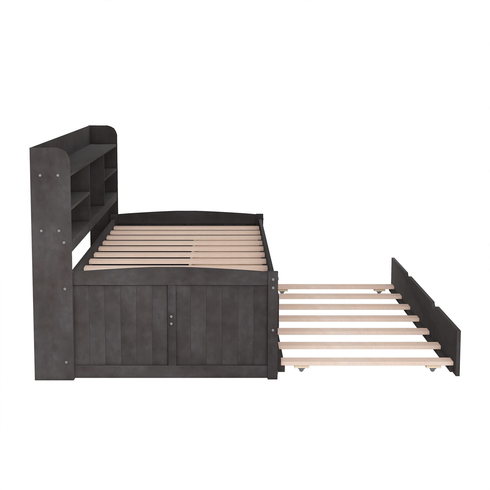 【Furniture】Harper & Bright Designs Twin Captain's Bed with Trundle and Three Storage Drawers