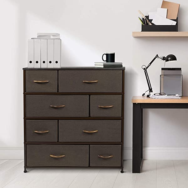 Sorbus Dresser with 8 Drawers - Furniture Storage Chest Tower Unit for Bedroom, Hallway, Closet, Office Organization - Steel Frame, Wood Top, Easy Pull Fabric Bins (Black)