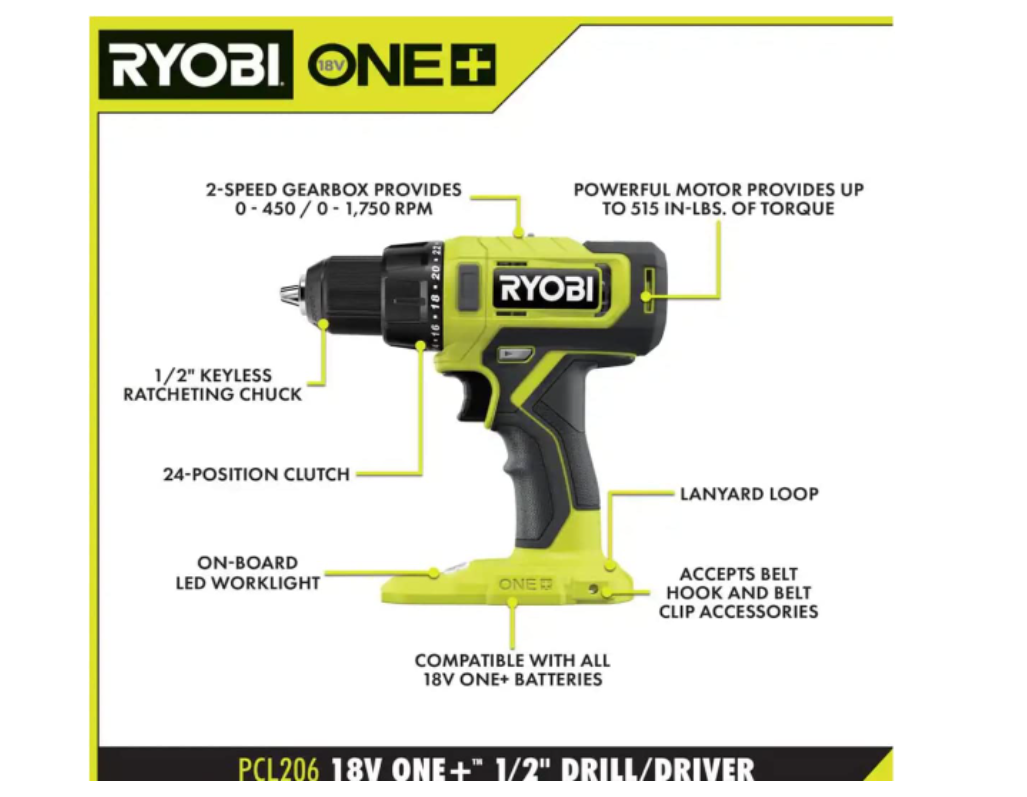 Ryobi One+ 18V Li-Ion 6-Piece Combo Kit Drill P1819