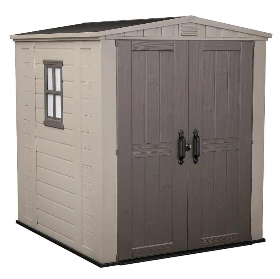 Keter Factor Outdoor Garden Storage Shed, Beige, 6 x 6 ft