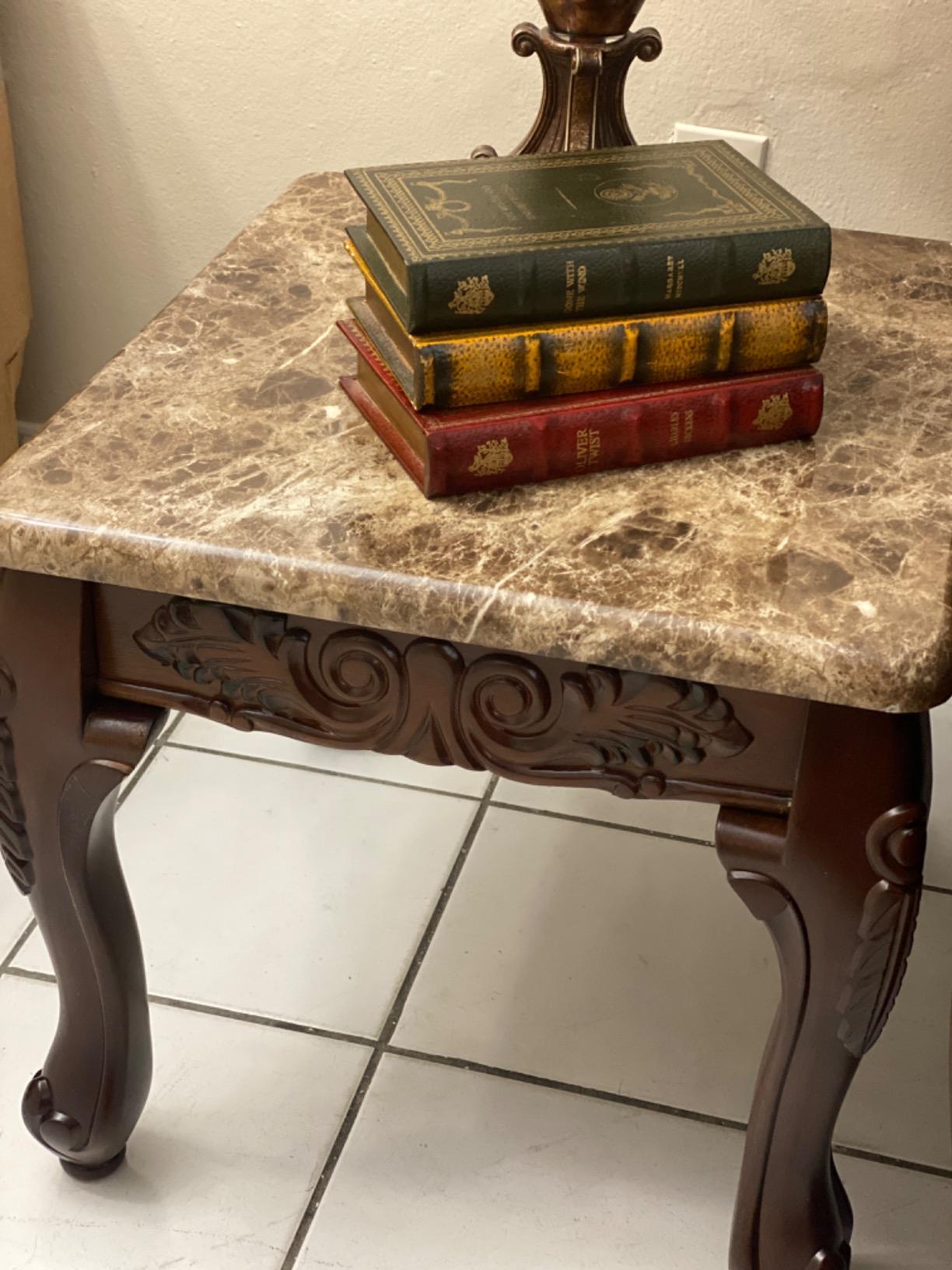 【Furniture】3-Piece Traditional Faux Marble Top Accent Tables Set, Dark Oak