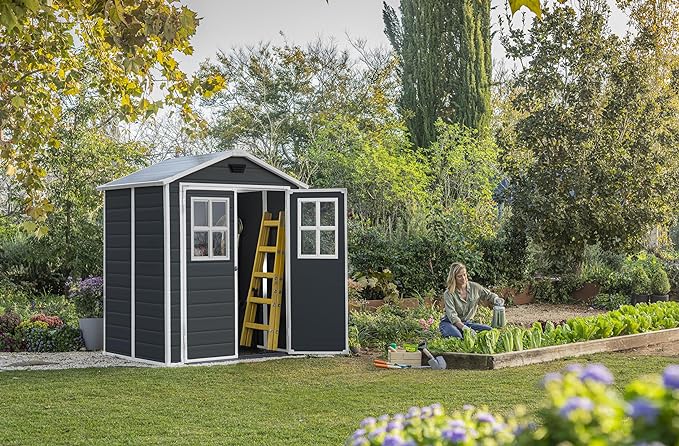 KETER 12-938205 Chalet and Garden Shed Premium Resin 65Dd Ant, Anthracite, 185 x 152 x 226 cm