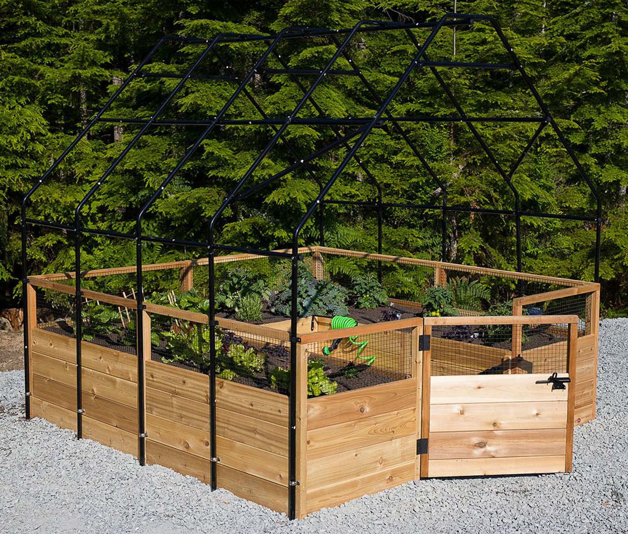 Cedar Complete Raised Garden Bed Kit with Greenhouse Cover 8' x 8'