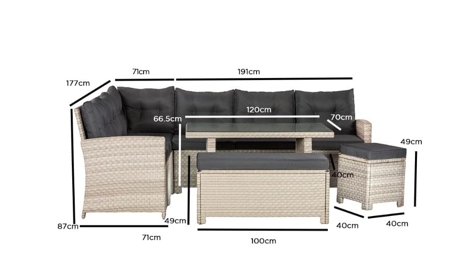 Backyard Furniture Barcelona Luxury 10 Seater Casual Dining Rattan Garden Set with Cushions, Grey/Brown, 191 x 177 x 87 cm