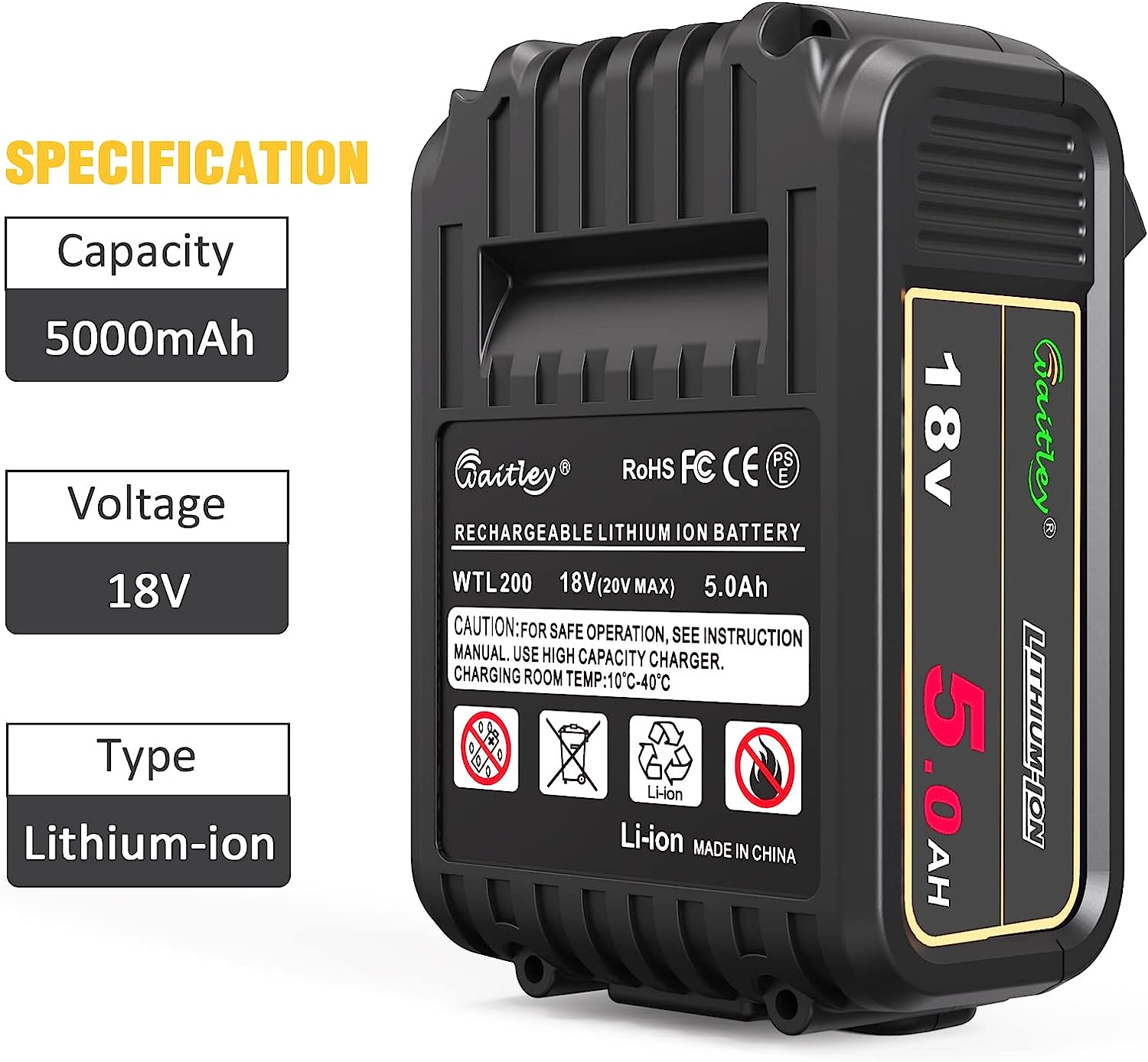 DEWALT DCD796N 18v XR Li-Ion Brushless Compact Combo Hammer + 2 Pack Waitley 18V 5.0A DCB184 Battery + Charger