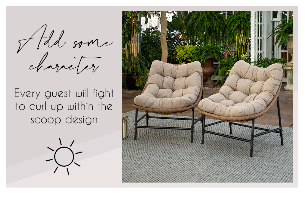 Walker Edison Estrella Modern 2 Piece Rattan Scoop Chair Set, Set of 2, Natural