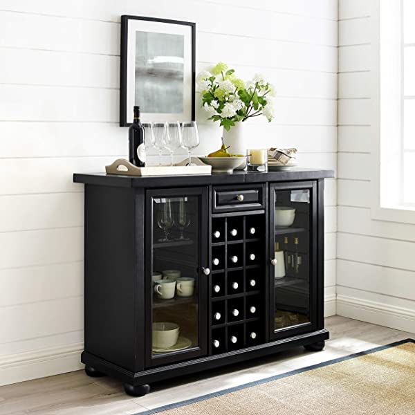 Crosley Furniture Lafayette Sliding Top Bar Cabinet, Black Black LaFayette