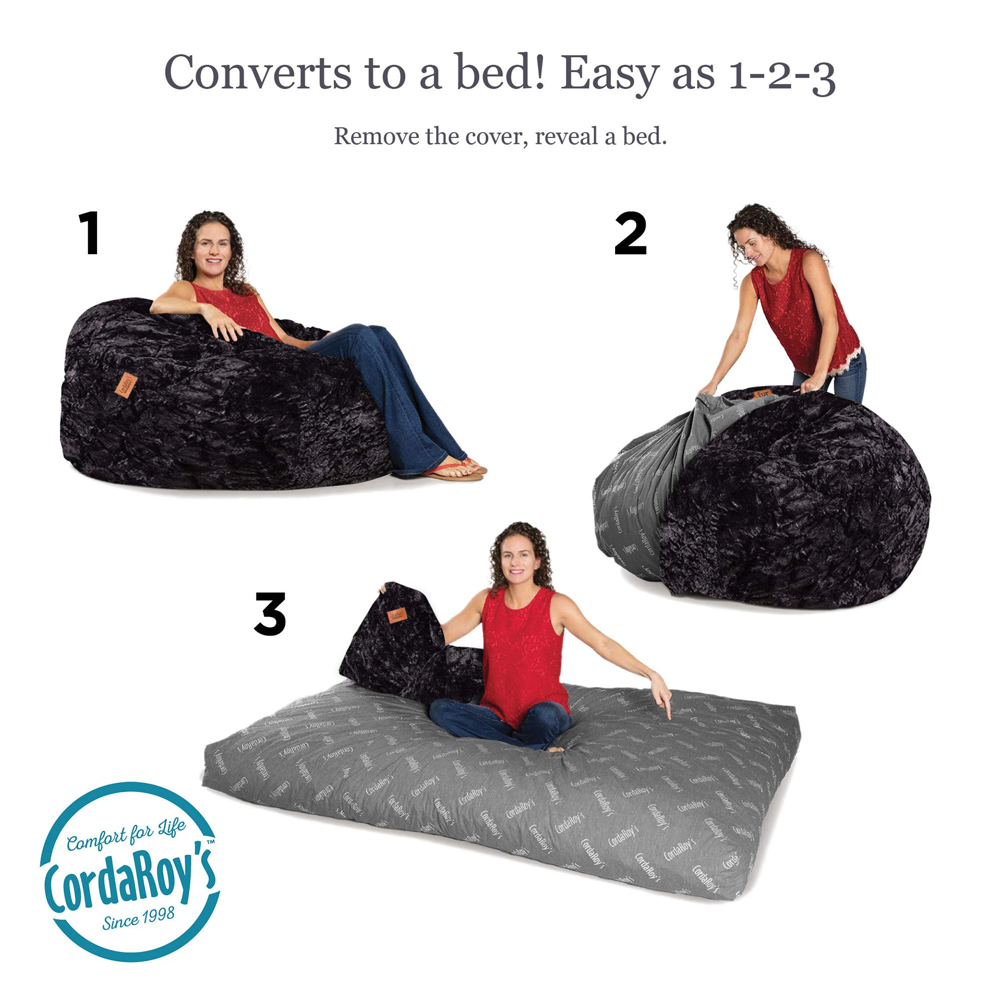 【Furniture】Faux Fur Bean Bag Chair, Convertible Chair Folds from Bean Bag to Bed, As Seen on Shark Tank