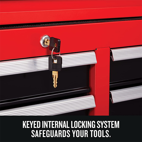 Tool cabinet with drawer lining roll and sleeve organizer