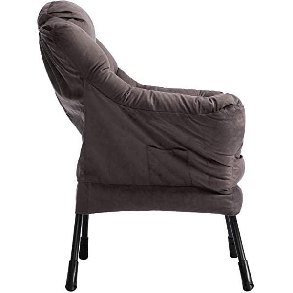 AbocoFur Modern Large Cotton Fabric Lazy Chair，Accent Contemporary Lounge Chair, Single Steel Frame Leisure Sofa Chair with Armrests and A Side Pocket, Beige