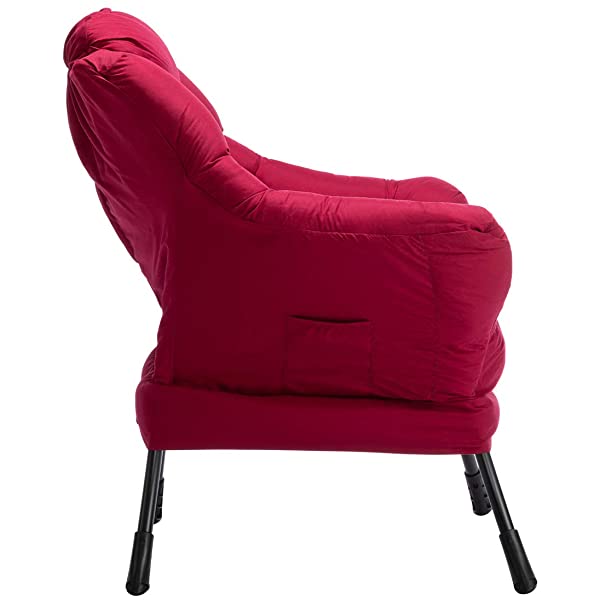 AbocoFur Modern Large Cotton Fabric Lazy Chair，Accent Contemporary Lounge Chair, Single Steel Frame Leisure Sofa Chair with Armrests and A Side Pocket, Beige