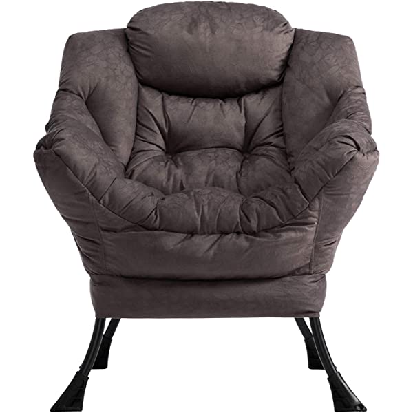 AbocoFur Modern Large Cotton Fabric Lazy Chair，Accent Contemporary Lounge Chair, Single Steel Frame Leisure Sofa Chair with Armrests and A Side Pocket, Beige