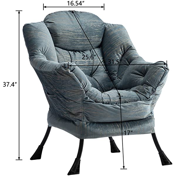 AbocoFur Modern Large Cotton Fabric Lazy Chair，Accent Contemporary Lounge Chair, Single Steel Frame Leisure Sofa Chair with Armrests and A Side Pocket, Beige