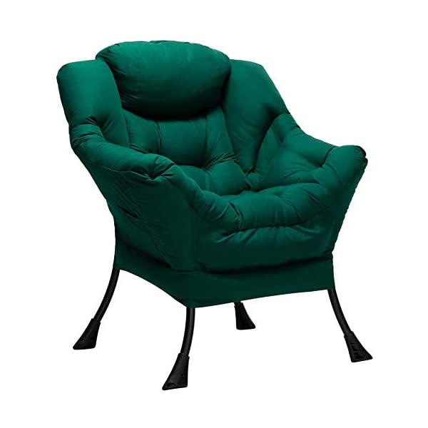 AbocoFur Modern Large Cotton Fabric Lazy Chair，Accent Contemporary Lounge Chair, Single Steel Frame Leisure Sofa Chair with Armrests and A Side Pocket, Beige