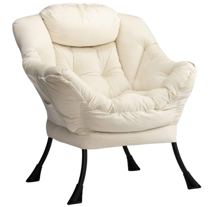 AbocoFur Modern Cotton Fabric Lazy Chair, Accent Contemporary Lounge Chair, Single Steel Frame Leisure Sofa Chair with Armrests and A Side Pocket, Thick Padded Back, Brown