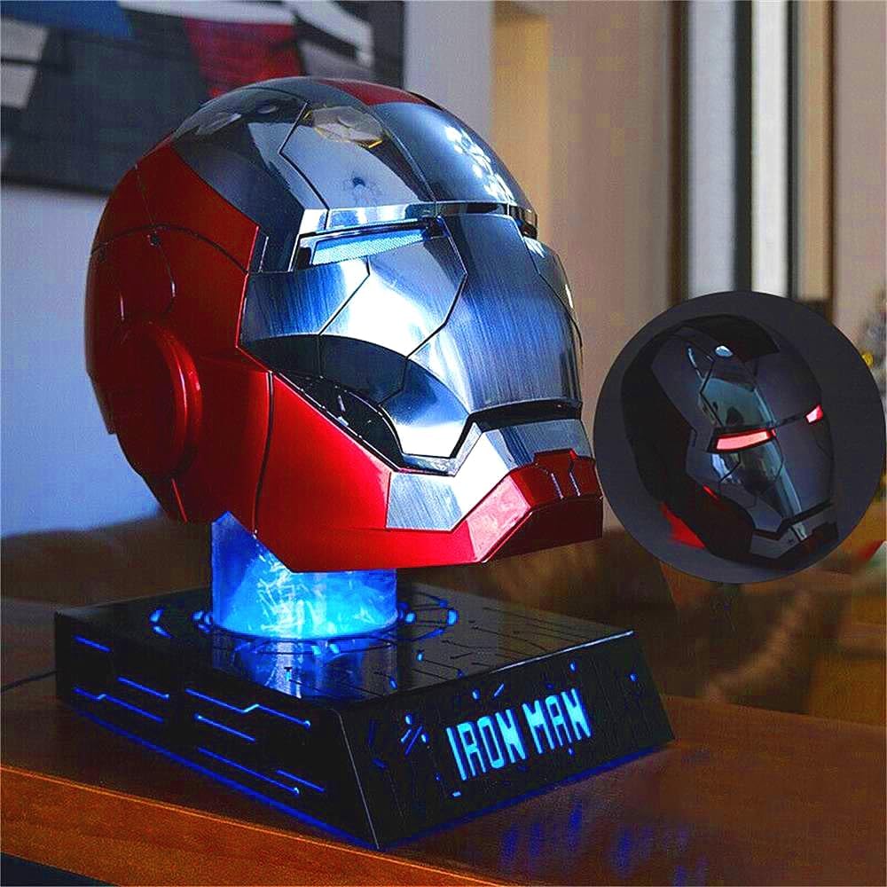 Adult Iron-Mans Helmet Electronic MK 5 Helmet with Jarvis Voice/Sensing/Remote Control Open/Close Sounds & LED Eyes Light Up Super Hero Movie 1:1 Model for Halloween