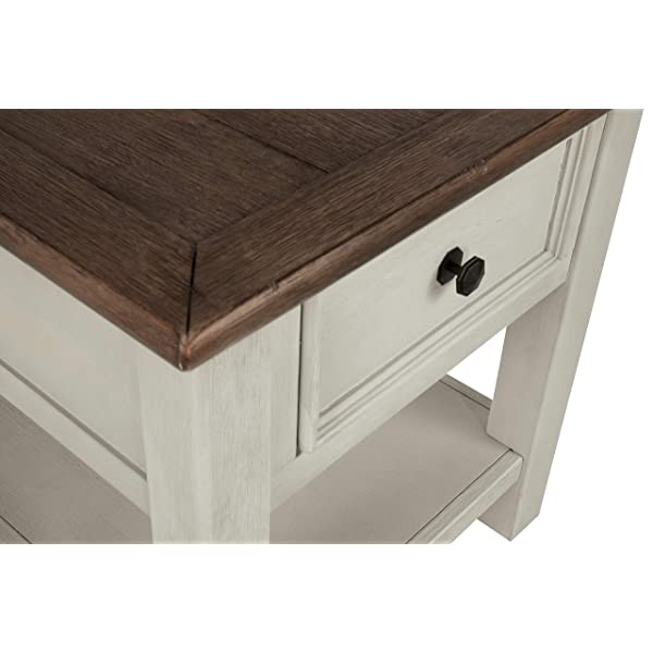 Signature Design by Ashley Tyler Creek Rustic Chair Side End Table with Pull-Out Tray & USB Ports, Brown Blackish Brown Table