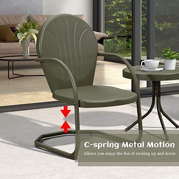 PURPLE LEAF Outdoor Patio Bistro Set, 3 Pieces Retro Porch Furniture Set 2 C-Spring Metal Outdoor Chairs and Round Side Table, Blue