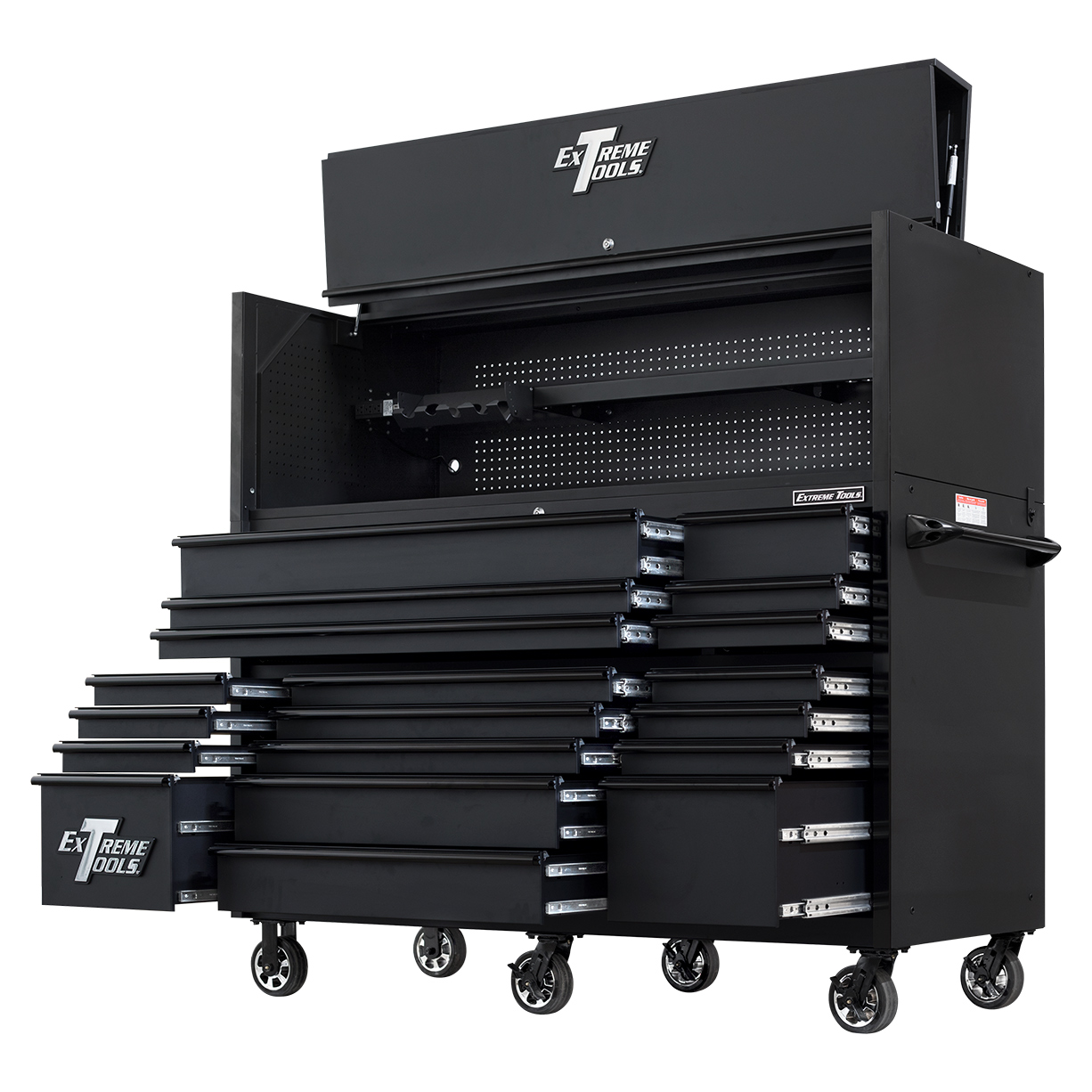 used toolboxExtreme Tools 72in. x 30in. 19 Drawers Triple Bank Roller Cabinet and Power Workstation Hutch Combo