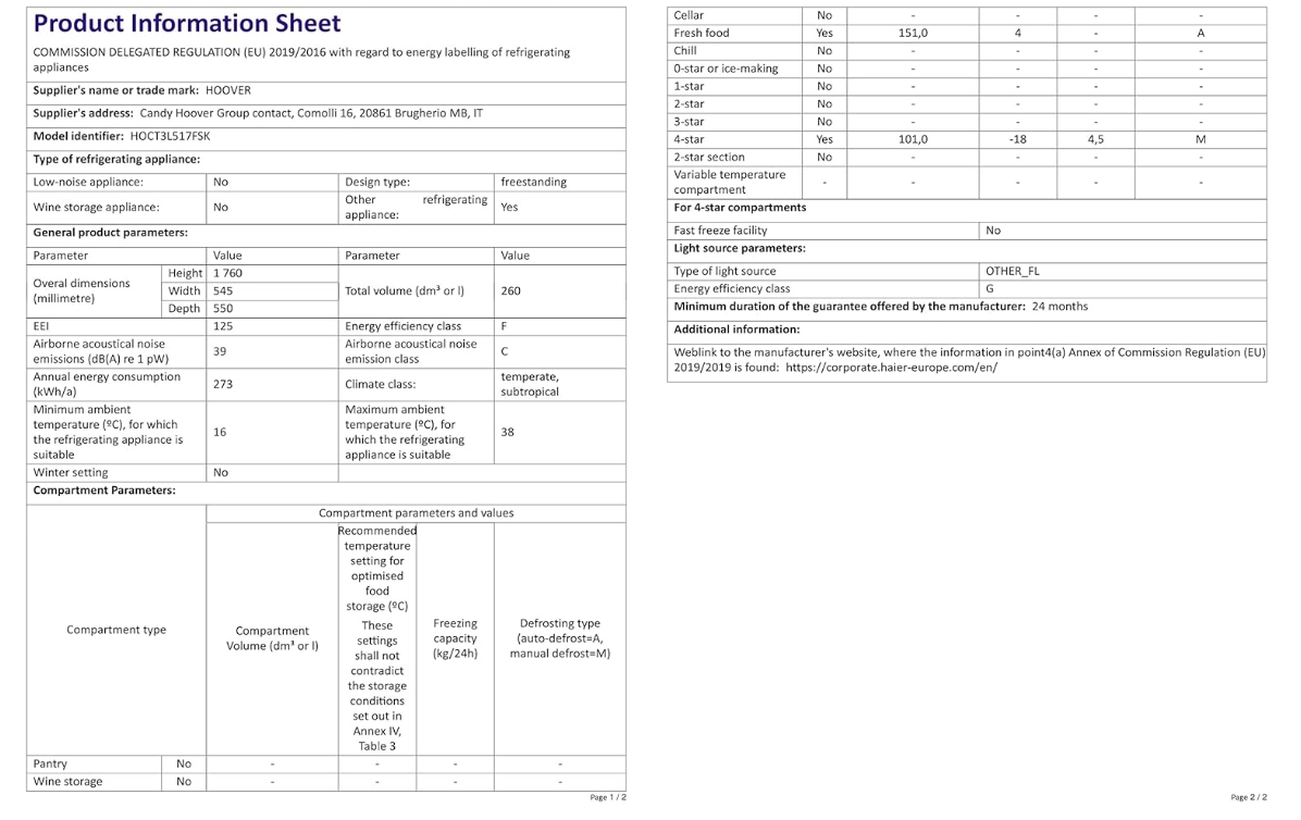 Hoover HOCT3L517FSK 50/50 Fridge Freezer