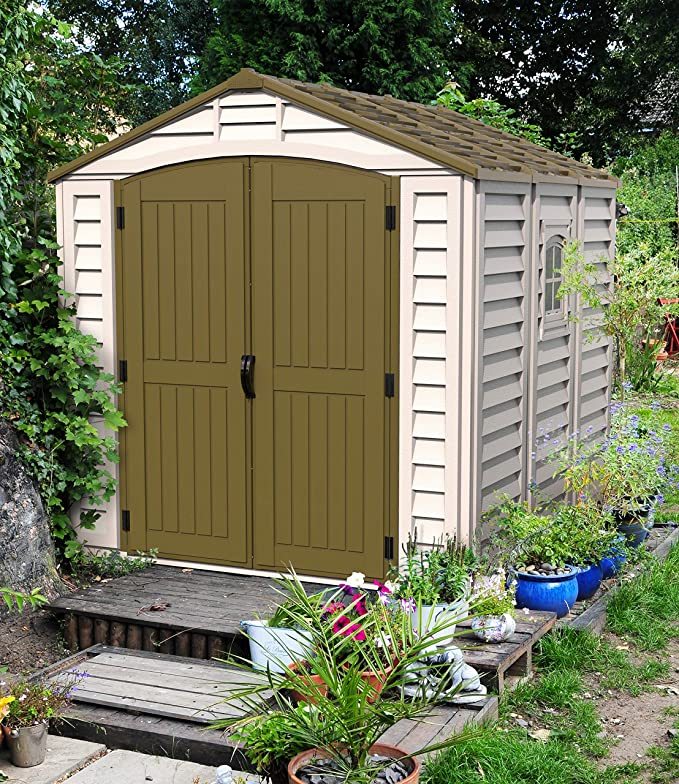 8’ x 8’ Plastic Garden Storage Shed Adobe & Brown Fire Retardant & All-Weather