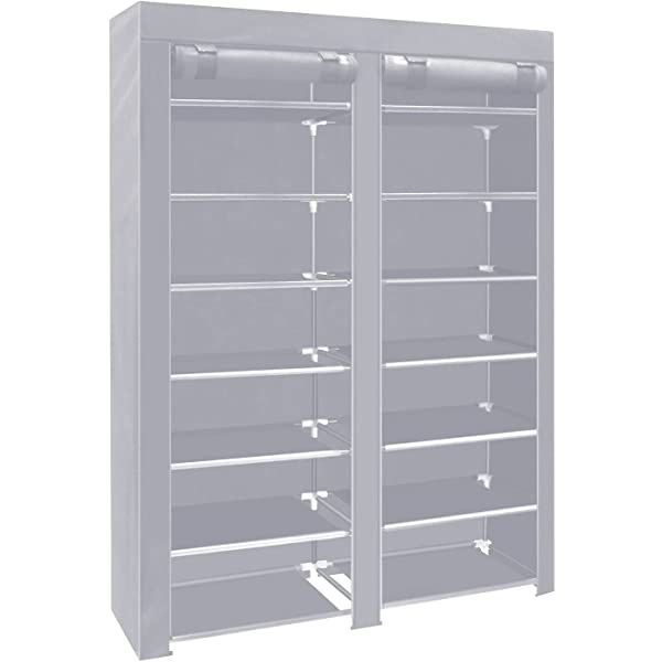 ERONE Shoe Rack Storage Organizer , 28 Pairs Portable Double Row with Nonwoven Fabric Cover Shoe Rack Cabinet for Closet (Black)