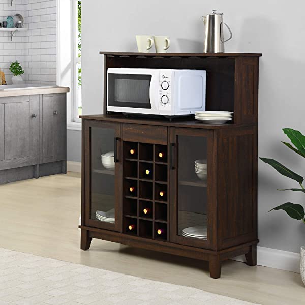 Bar Cabinet with Wine Rack and Glass Doors (Grey wash- Solid)