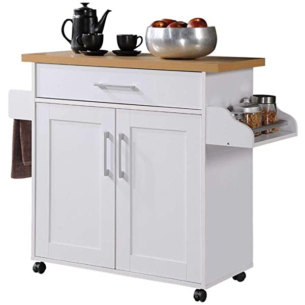 Hodedah Kitchen Island with Spice Rack, Towel Rack & Drawer, Black with Beech Top Black-beech