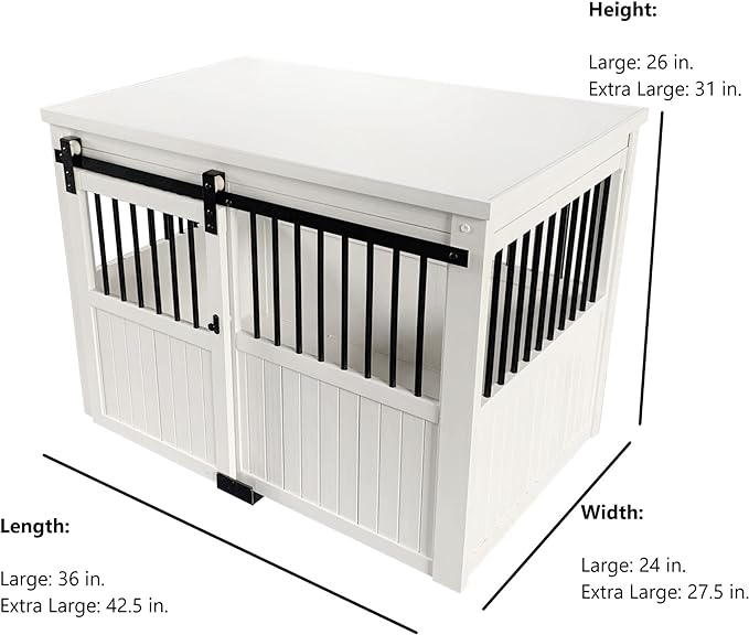 New Age Pet ECOFLEX Homestead Sliding Barn Door Furniture Style Dog Crate - Antique White, Extra