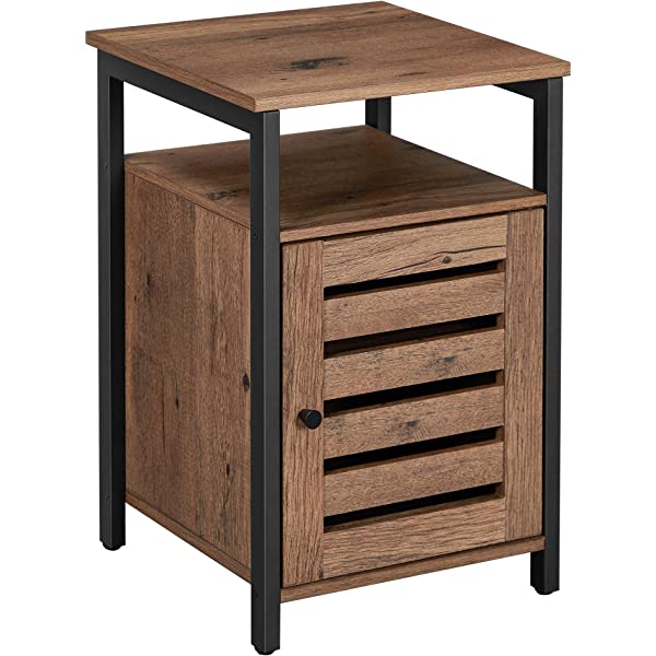 VASAGLE Nightstand, End Table with Open Shelf, Steel Frame, Bedroom, Industrial, Rustic Brown + Black
