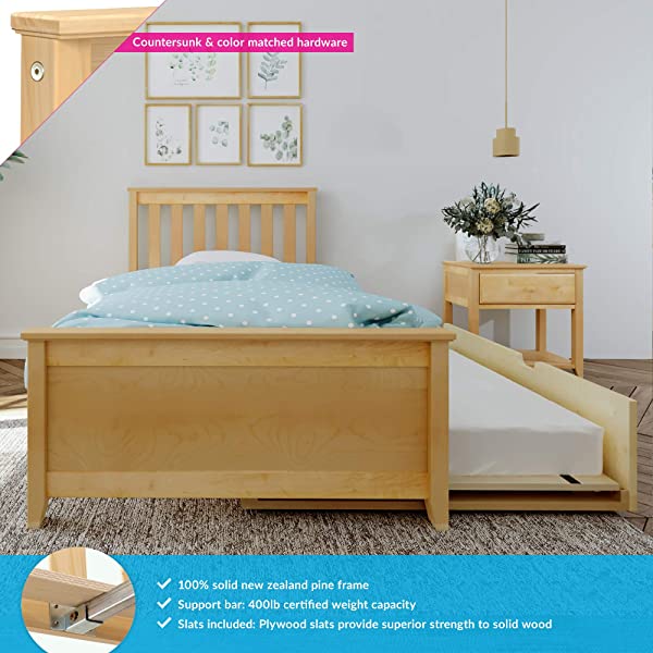 Max & Lily Twin Bed with Trundle, White White Bed with Trundle