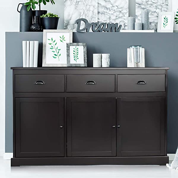 Giantex Sideboard Buffet Server Storage Cabinet Console Table Home Kitchen Dining Room Furniture Entryway Cupboard with 2 Cabinets and 3 Drawers Adjustable Shelves, White (White)