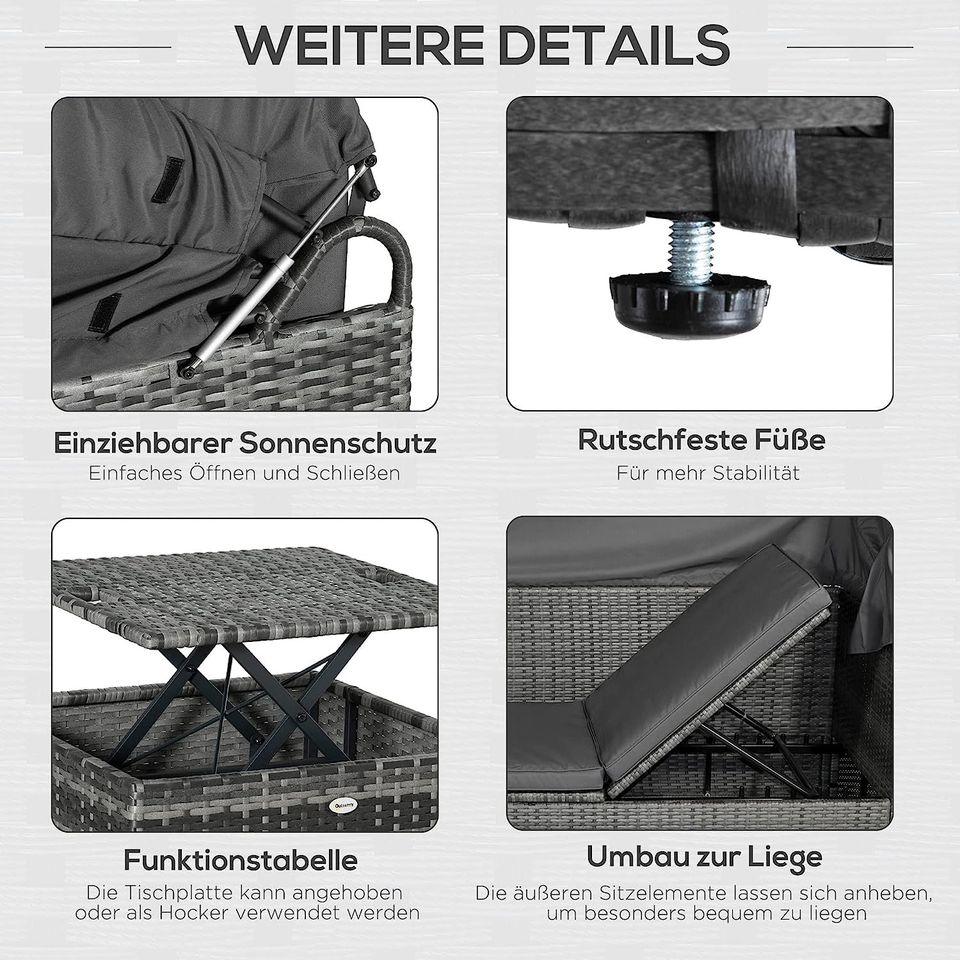 3 Piece Outdoor PE Rattan Patio Furniture Set Sofa Bed 2 Seat Sofa Ottoman