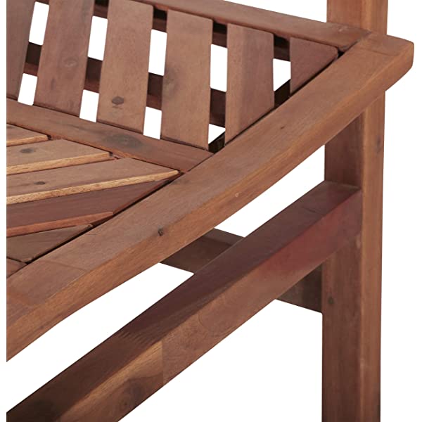 Walker Edison 5 Person Outdoor Wood Chevron Patio Furniture Dining Set Table Chairs Bench All Weather Backyard Conversation Garden Poolside Balcony, 4 Piece, Brown Brown 4 Piece Dining Set