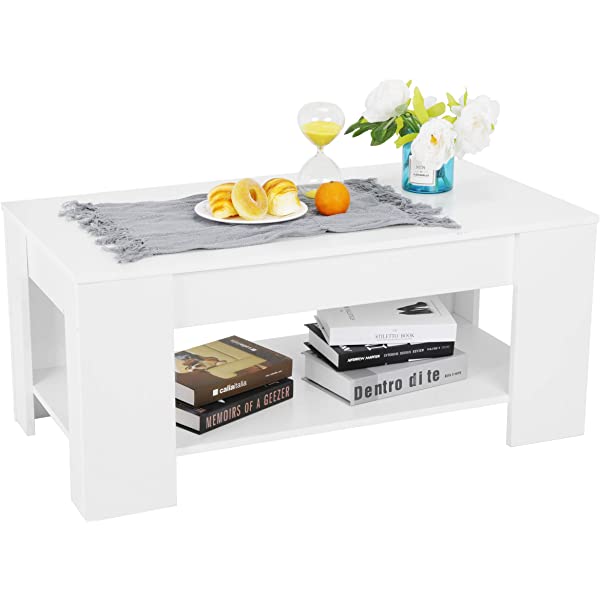 SUPER DEAL Lift Top Coffee Table w/Hidden Compartment and Storage Shelves Pop-Up Storage Cocktail Table for Living Room Reception Room Espresso