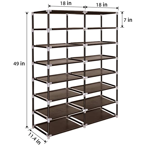 ERONE Shoe Rack Storage Organizer , 28 Pairs Portable Double Row with Nonwoven Fabric Cover Shoe Rack Cabinet for Closet (Black)