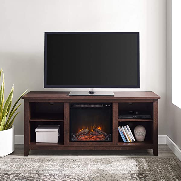Walker Edison Wren Classic 4 Cubby TV Stand for TVs up to 65 Inches, 58 Inch, Black Black 58 InchTV Stand
