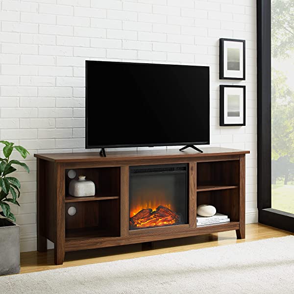 Walker Edison Wren Classic 4 Cubby TV Stand for TVs up to 65 Inches, 58 Inch, Black Black 58 InchTV Stand