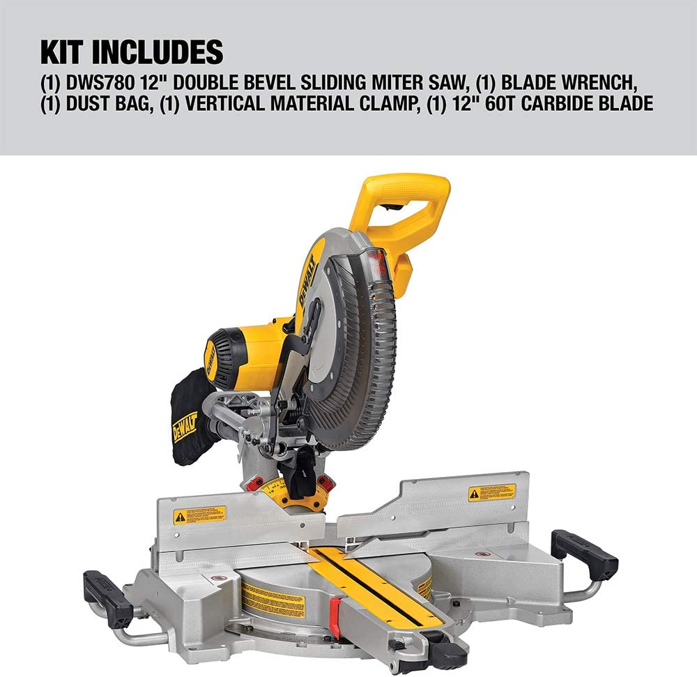 DEWALT Miter Saw, 12 Inch, 15 Amp, 3,800 RPM, Double Bevel Capacity, With Sliding Compound, Corded (DWS780)