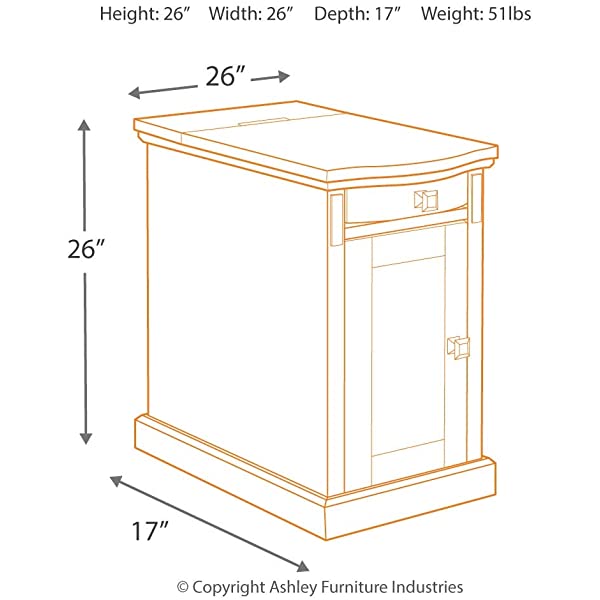 Signature Design by Ashley Tyler Creek Rustic Chair Side End Table with Pull-Out Tray & USB Ports, Brown Blackish Brown Table