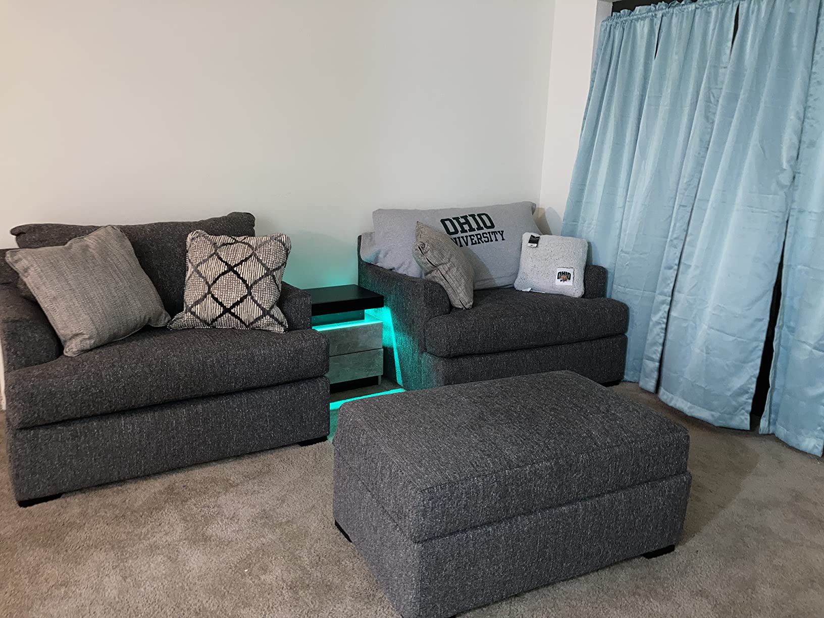 【Furniture】Nightstand Set of 2 LED Nightstand with 2 Drawers, Bedside Table with Drawers for Bedroom Furniture