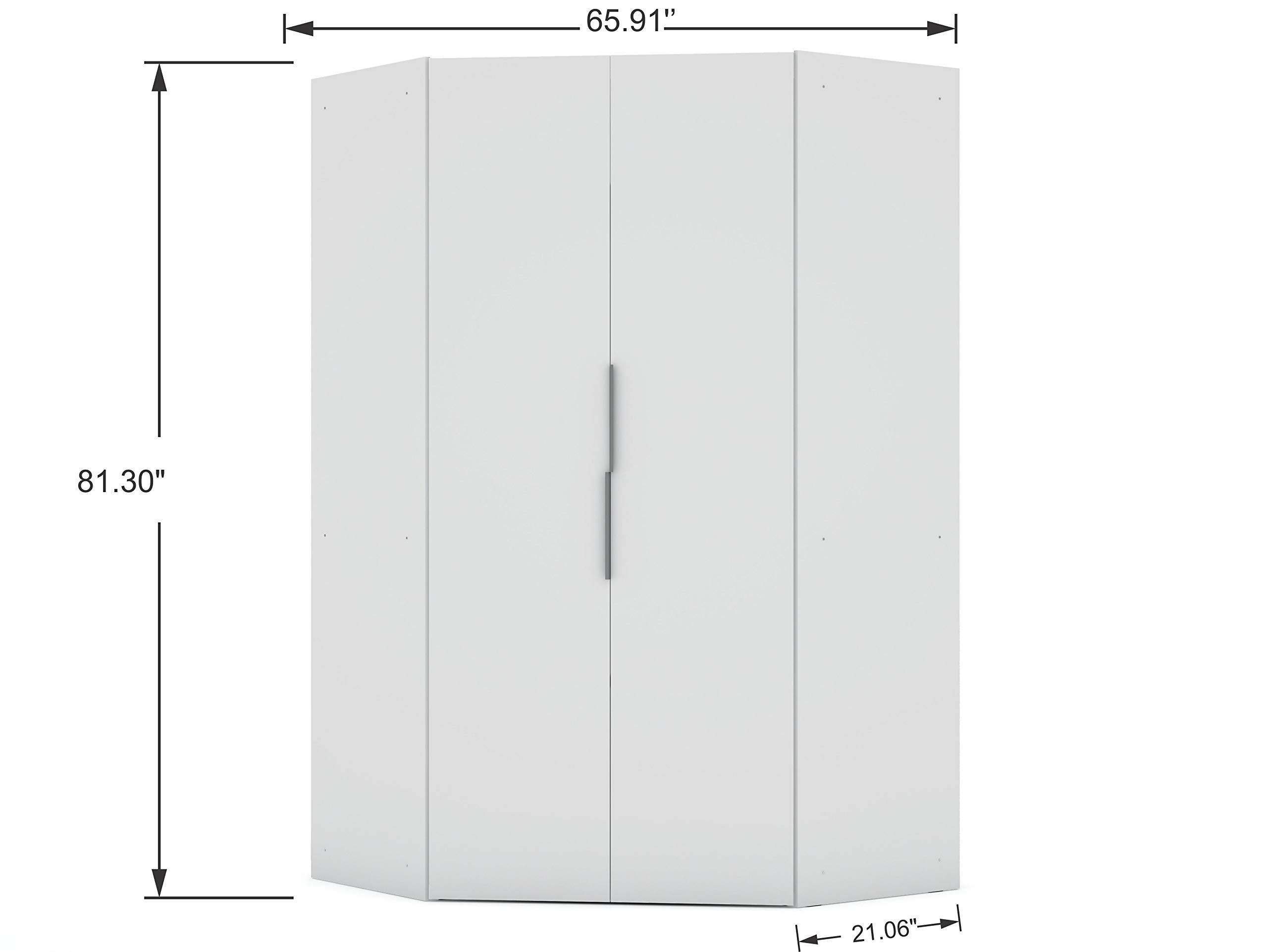 【Furniture】Rockefeller Ultra Modern 2 Door Open Corner Bedroom Closet with Hanging Rods, 65.91
