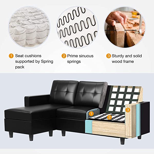 HONBAY Convertible Sectional Sofa Couch, L Shaped Sofa Couch with Faux Leather Sectional for Small Apartment Brown