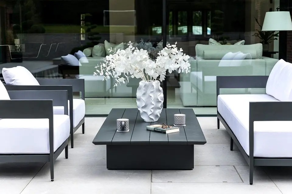 【Home&Garden】Garden Furniture in Aluminium in Anthracite Grey - 4 pcs (1 Sofa 2 chairs & 1 table) Moon Sofa Set