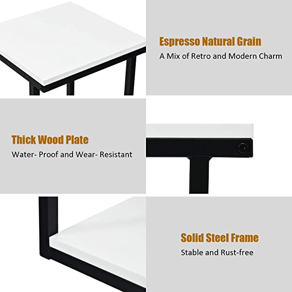 Tangkula 3-Tier Sofa Side Table, Nightstand with Storage Shelf, Sturdy Metal Frame, Ladder-Shaped Chair Side Table, White Tabletop Storage Shelf for Living Room or Bedroom (White)