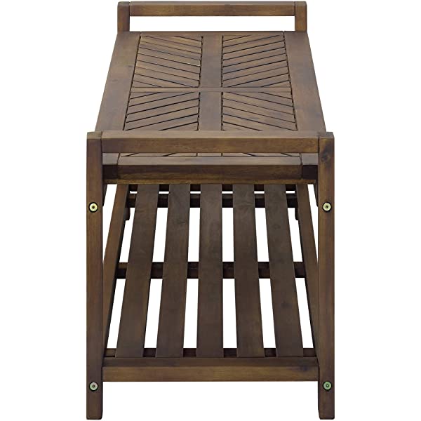 Walker Edison 5 Person Outdoor Wood Chevron Patio Furniture Dining Set Table Chairs Bench All Weather Backyard Conversation Garden Poolside Balcony, 4 Piece, Brown Brown 4 Piece Dining Set