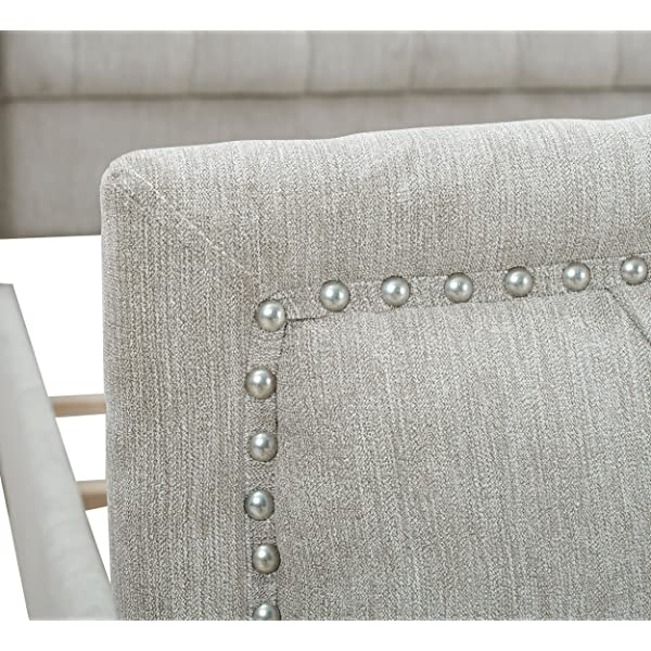 Jennifer Taylor Home Marcella Collection Queen Wingback Tufted Hand-Applied Nail Heads Upholstered Bed, Antique White Antique White Queen